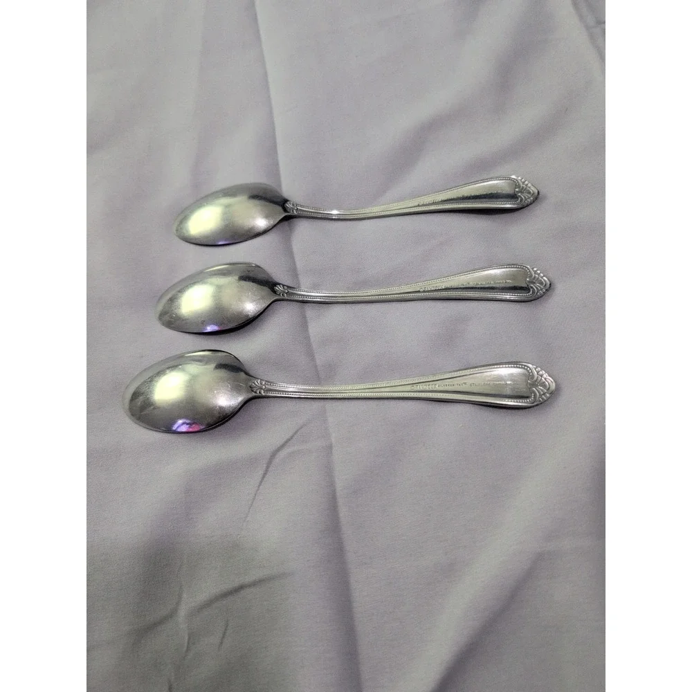 Hampton Silversmiths RENEE 3‎ Dinner Soup Spoons Stainless Flatware Gold Accent